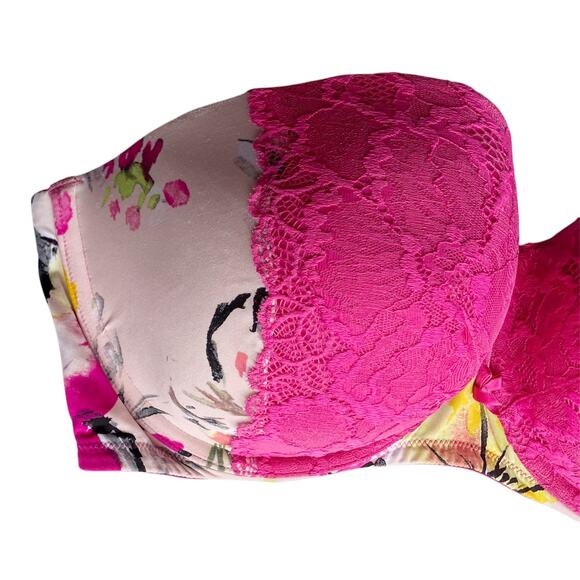 Cacique Lightly Lined Multi-way Strapless Bra Size 40DDD Floral Print Pink Lace - Picture 4 of 16